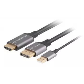 Lanberg CA-HDDP-20CU-0018-BK przejściówka kablowa 1.8 m DisplayPort HDMI + USB Czarny, Srebrny