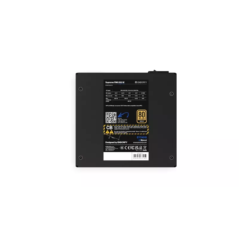 Zasilacz ENDORFY Supremo FM6 850 W, 24-pin ATX, w pełni modułowy, 80 PLUS Gold, wentylator 120 mm, czarny