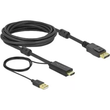 adapter kablowy wideo DeLOCK 85966 5m HDMI Typ A DisplayPort USB Typ-A Czarny