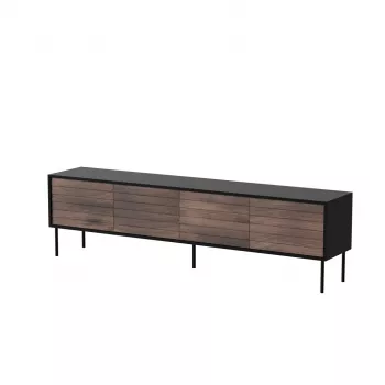Szafka RTV cama meble CORTINA 4D 200x40x55 cm, blat czarny, fronty orzechowe