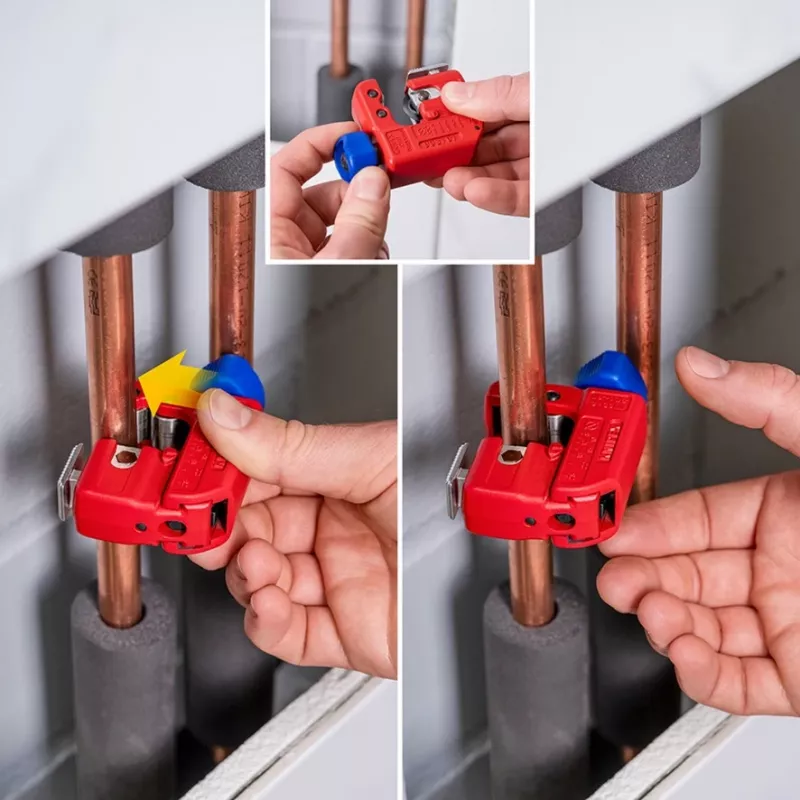 Obcinak do rur Knipex TubiX S 3–30 mm, kompaktowe narzędzie tnące do rur metalowych i plastikowych