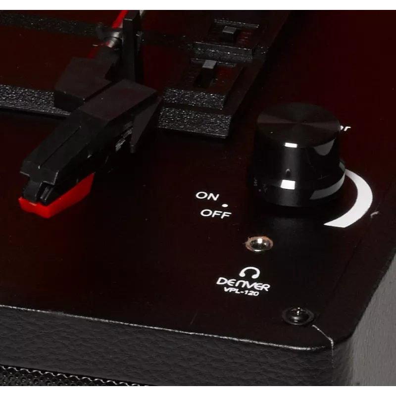 Denver VPL-120Czarny gramofon USB z napędem paskowym i wbudowanymi głośnikami