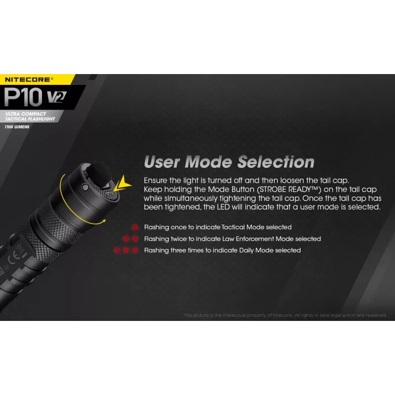 Latarka taktyczna Nitecore P10 V2 — 1000 lm, wodoszczelność IP68, odporność na wstrząsy, 95 g, kompatybilna z akumulatorami 18650/CR123