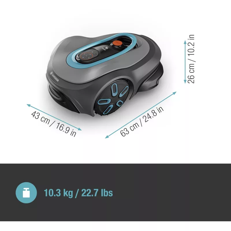 Robotic lawn mower GARDENA smart SILENO max — 800 m², 16 cm szerokości cięcia, bateria, nawigacja LONA, szary