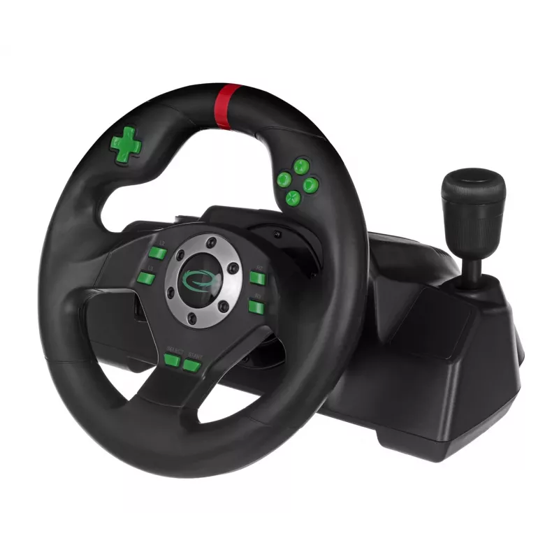 Esperanza EGW101 kontroler do gier kierownica do Playstation, Playstation 3, cyfrowy USB, czarny, zielony