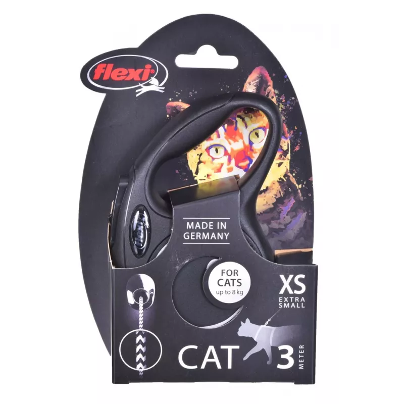 Smycz automatyczna Flexi New Classic Cat XS 3 m — linka dla małych zwierząt, czarna, maks. obciążenie 8 kg