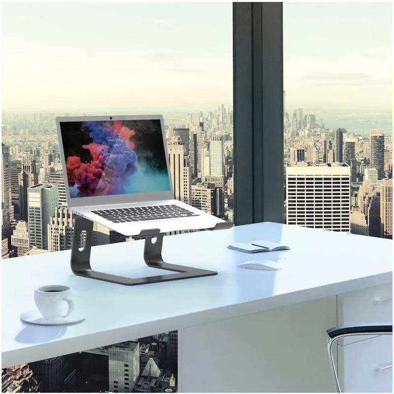 Podstawka pod laptopa Port Designs 901103 — aluminium i czarna, obsługa do 15,6 cala, szerokość 260 mm, głębokość 145 mm, wysokość 225 mm