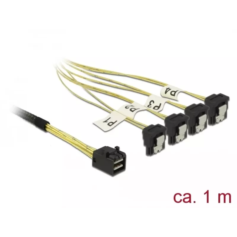 Kabel SCSI DeLOCK 85685 Czarny Żółty 1 m 1 x Mini SAS HD SFF-8643 4 x SATA 7 pin