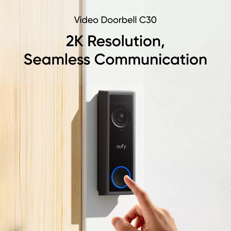 Wideodomofon Eufy C30 2K FHD — bezprzewodowy inteligentny dzwonek do drzwi, rozdzielczość 2K, dwukierunkowe audio, wykrywanie ruchu