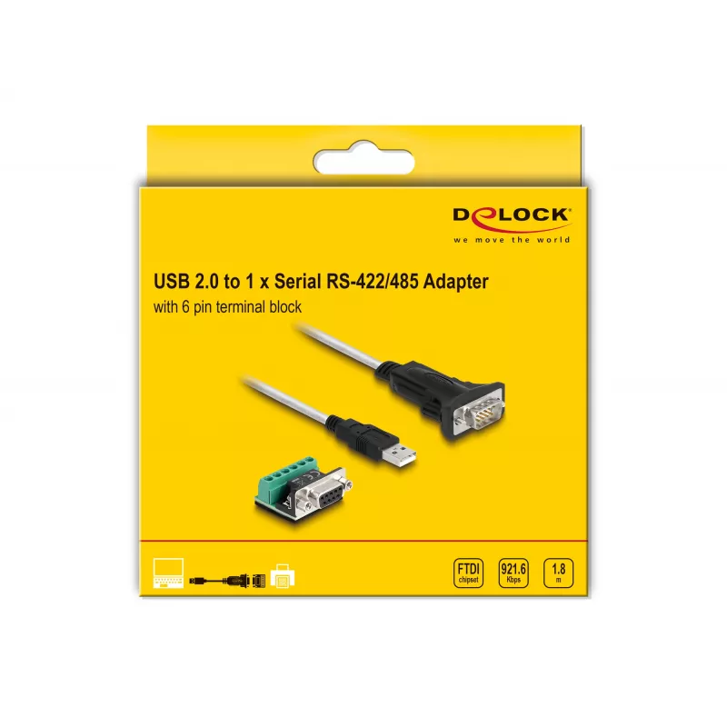 DeLOCK 63465 Kabel szeregowy Czarny Przezroczysty 1.8m USB Typ-A DB-9