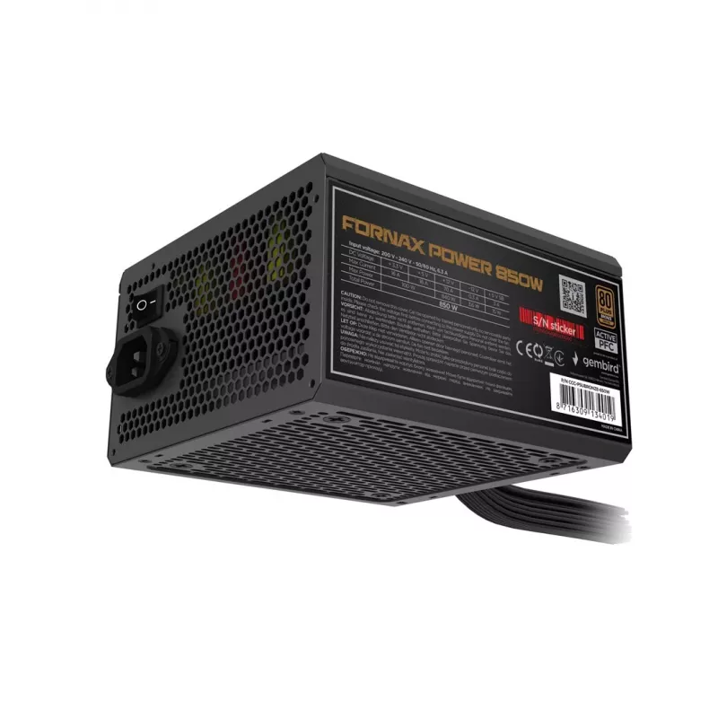 Gembird CCC-PSUBRONZE-850W Zasilacz Fornax Power 850W aktywny PFC wentylator 12cm 80+Bronze box