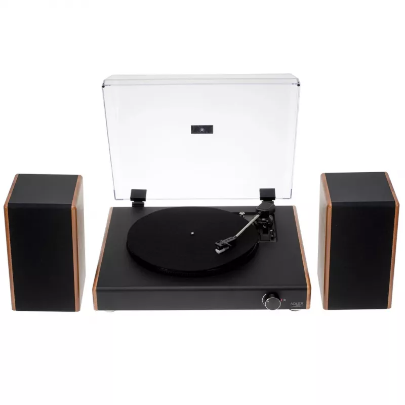 Gramofon z napędem paskowym Adler AD 1915 USB — talerz ceramiczny, 45 RPM, silnik DC, Bluetooth 5.4, wyjście USB, głośniki 2×10 W