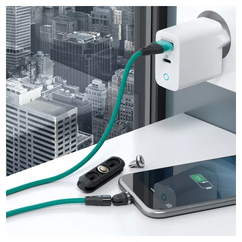 Kabel USB RealPower MagneticCharge3 2m USB A Zielony Szybkie Ładowanie i Transfer Danych