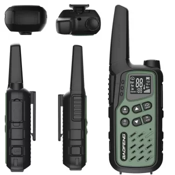 Ręczne krótkofalówki Baofeng BF-T25E — 16 kanałów, 2×1400 mAh Li‑Ion, VOX, LCD, zielony, zestaw 2 szt.
