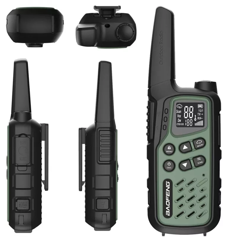 Ręczne krótkofalówki Baofeng BF-T25E — 16 kanałów, 2×1400 mAh Li‑Ion, VOX, LCD, zielony, zestaw 2 szt.