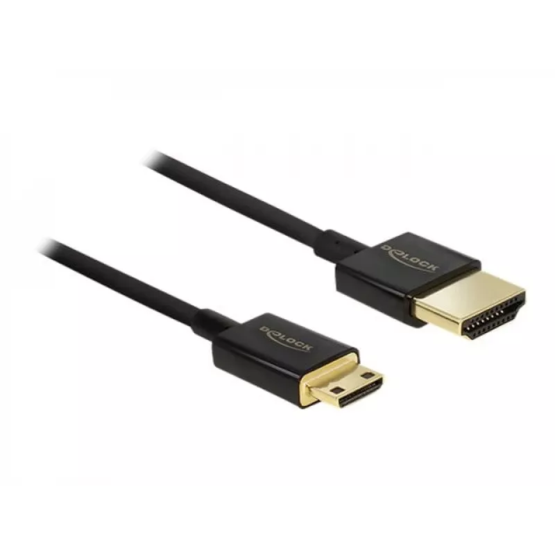DeLOCK cienki Premium - Kabel wideo/audio/sieciowy - HDMI - 36 AWG - HDMI, 19-pin (M) - do - Mini-HDMI, 19-pin (M) - 2,0 m - Potrójna izolacja - Czarny (84778)