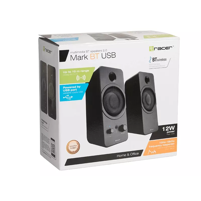 Desktop 2.0 TRACER Mark Loudspeaker 12 W, zasilanie USB, Bluetooth, 2-drożny, 2 przetworniki, czarny