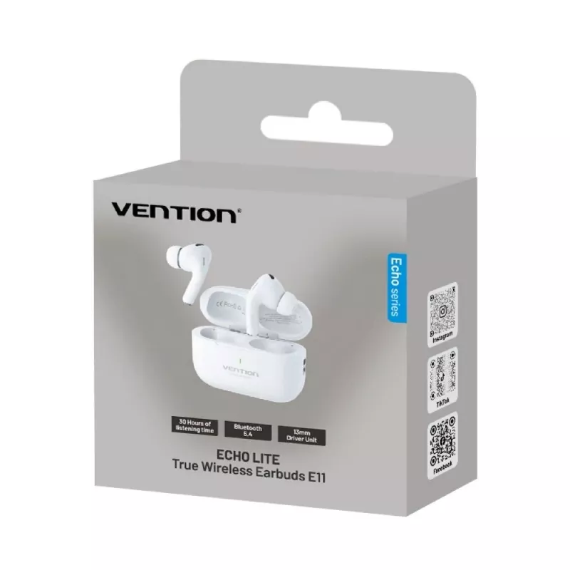 Zestaw słuchawkowy Vention Echo Lite E11 True Wireless Stereo (TWS), Bluetooth, otwarte ucho, zasięg 10 m, USB-C, biały