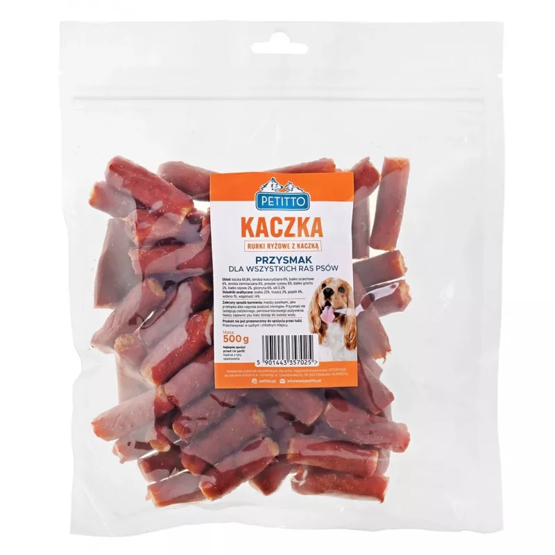 Przysmaki dla psa PETITTO rurki ryżowe z kaczką 500 g