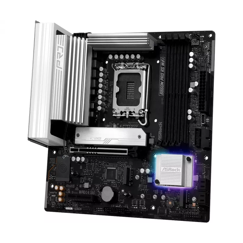 Płyta główna ASRock B860M Pro RS WiFi — Intel B860, LGA 1851, micro ATX, DDR5, 4 DIMM, 3x M.2, 2.5Gb LAN, Wi‑Fi, Bluetooth