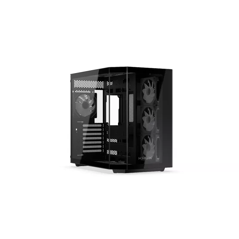 Obudowa komputerowa tower KRUX Empero KRXD010, ATX, czarna — obsługuje karty graficzne do 420 mm, chłodzenia CPU do 155 mm, 2x wnęka 3,5 cala + 3x wnęka 2,5 cala