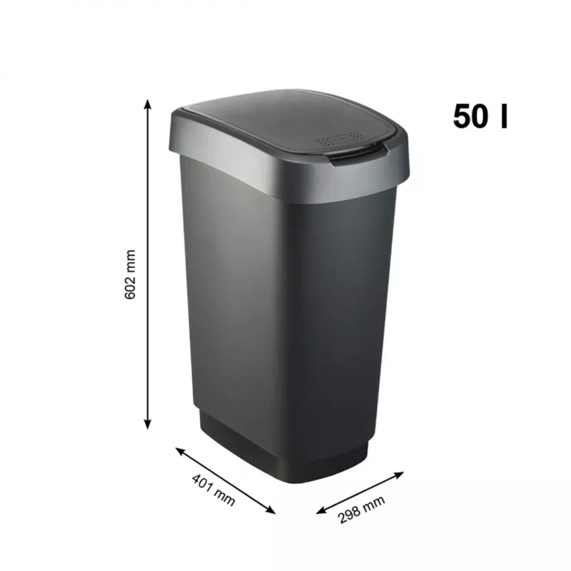 Waste bin Rotho Twist 50 L rectangular polypropylene, 50 L, 602×298×401 mm, Czarny