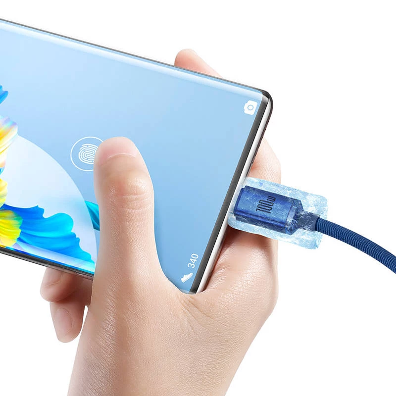Kabel Baseus Crystal Shine USB na USB-C, 100W, 2m (niebieski)