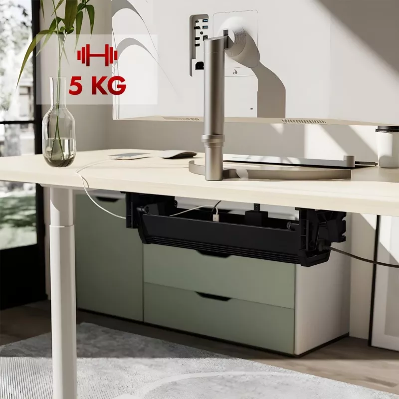 Podbiurkowa tacka na kable MACLEAN MC-106B — czarna, ABS, maksymalne obciążenie 5 kg