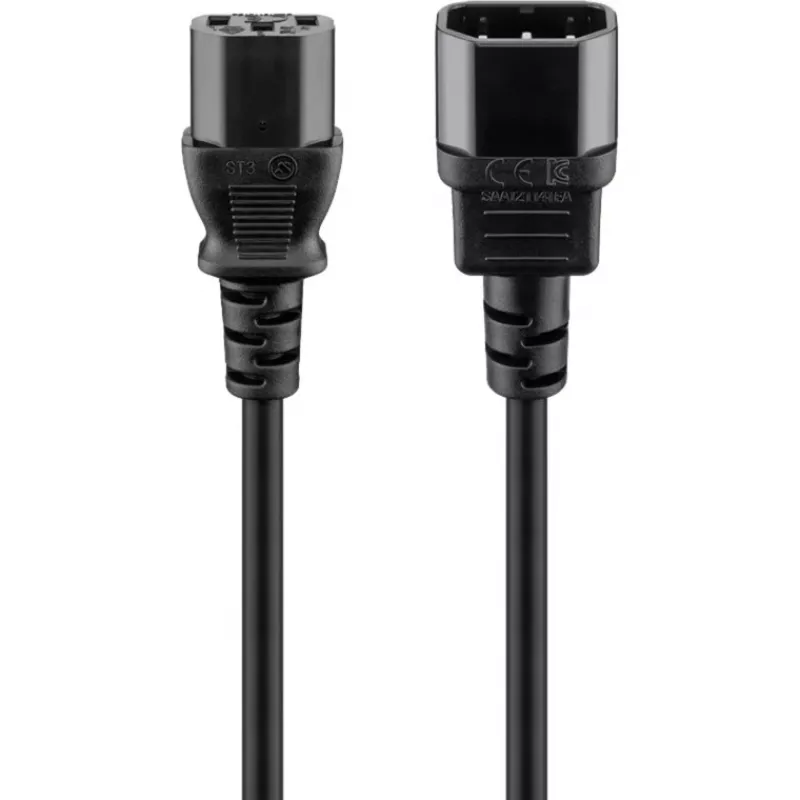 Wentronic Goobay Kaltgeräte Verlängerung, 2 m, Schwarz - Gerätestecker C14 (Kaltgeräteanschluss) > Gerätebuchse C13 (Kaltgeräteanschluss) (50081)