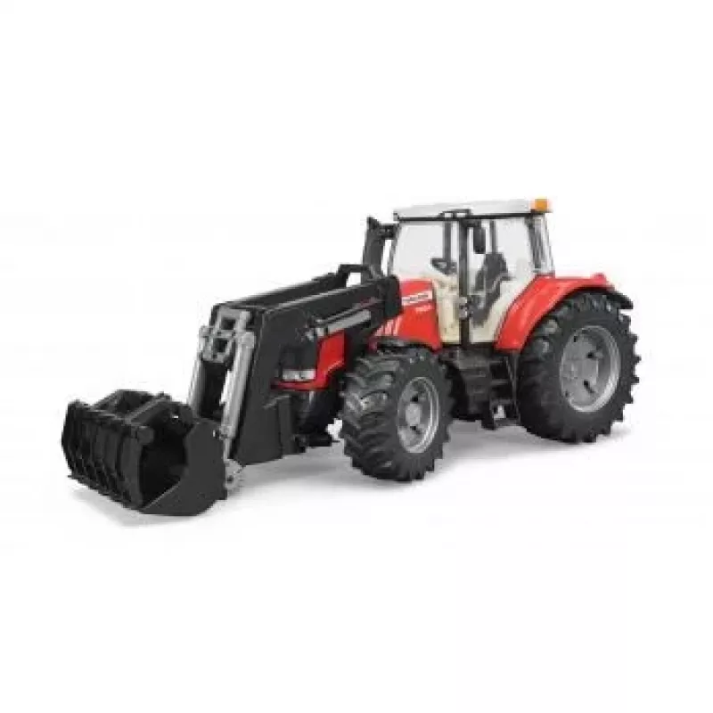 Traktor-zabawka BRUDER Massey Ferguson 7624 z ładowaczem czołowym, czerwony, dla dzieci od 3 lat