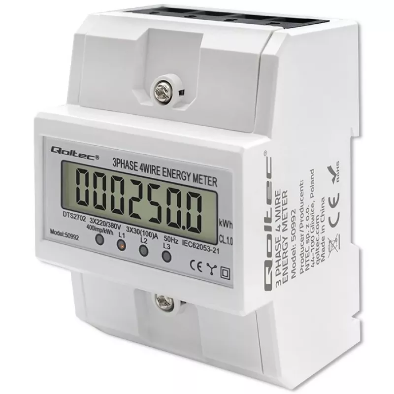 Trójfazowy licznik elektroniczny QOLTEC 50992 400V 100A
