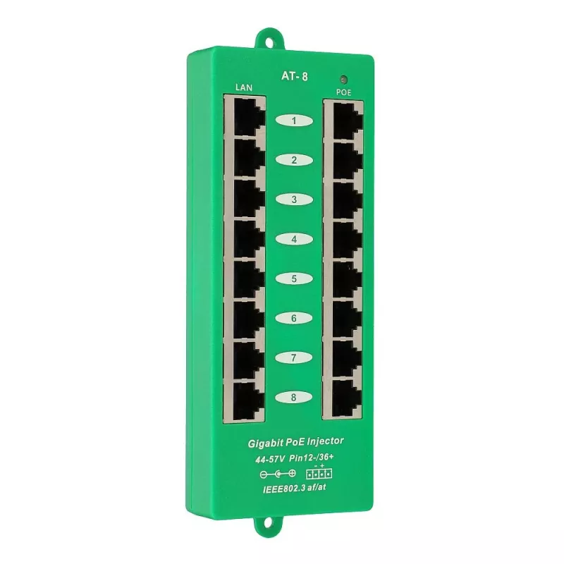 Extralink Gigabit PoE Injector 8 Port Active, 8 portów Gigabit 802.3at/af, tryb A