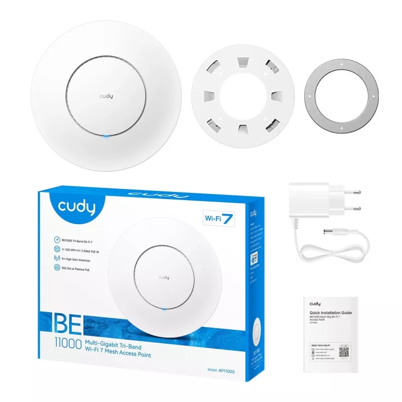 Punkt dostępowy Cudy AP11000 — trójzakresowe Wi‑Fi 6 (2,4/5/6 GHz), 5760 Mbps, MU‑MIMO, montaż sufitowy/ścienny