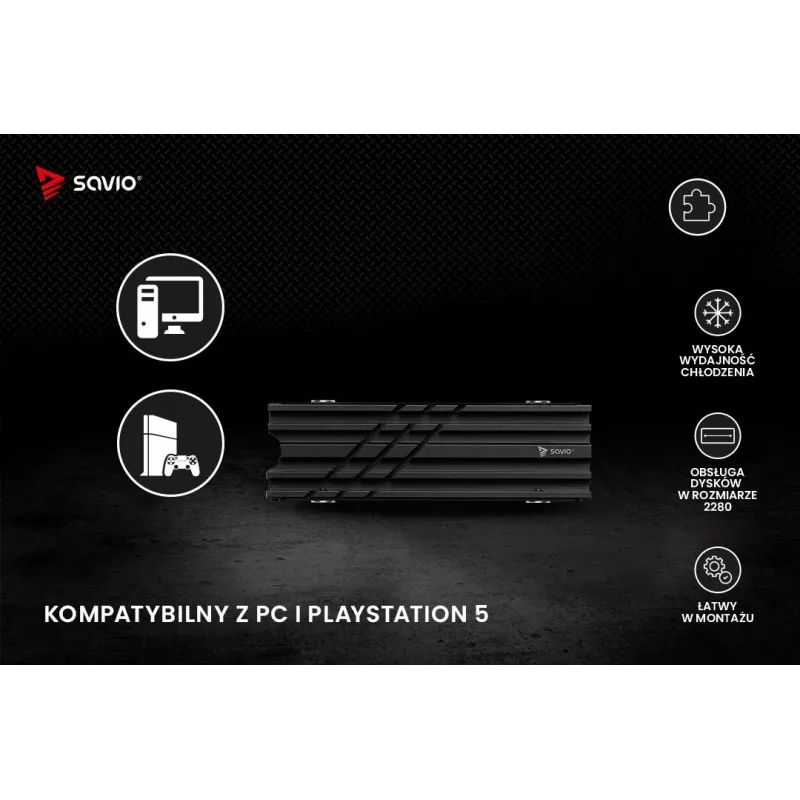 Chłodnica powietrza SAVIO M.2 NVMe 2280 AK-60 Czarny radiator dla SSD 22x80 mm