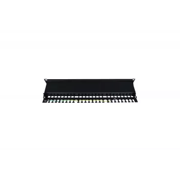 Panel krosowy 19 inch 24 porty, CAT6, S/FTP, 1U, z prowadzeniem kabli, czarny (kompletny)