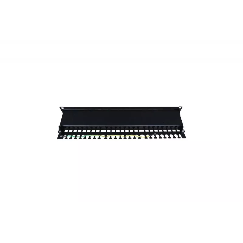 Panel krosowy 19 inch 24 porty, CAT6, S/FTP, 1U, z prowadzeniem kabli, czarny (kompletny)