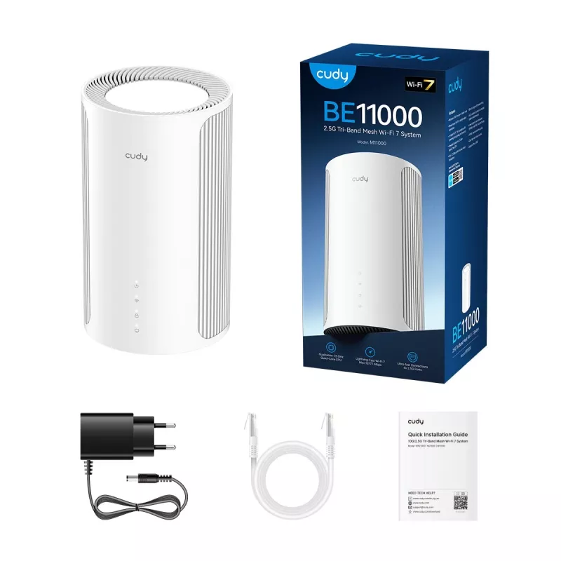 Router mesh Cudy M11000 Trójpasmowy (2.4 / 5 / 6 GHz) Wi‑Fi 7 4x LAN Biały, 4 anteny wewnętrzne