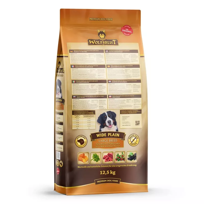 Sucha karma dla psa Wolfsblut Wide Plain Large Breed — koń i bataty, 12,5 kg, 24% białka, 10% tłuszczu
