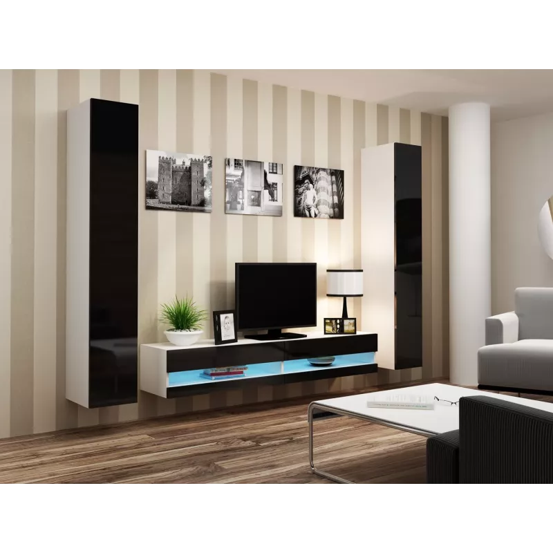 Stojak pod telewizor Cama Meble VIGO NEW 30/180/40, biały blat, czarna błyszcząca rama, 1800×400×300 mm