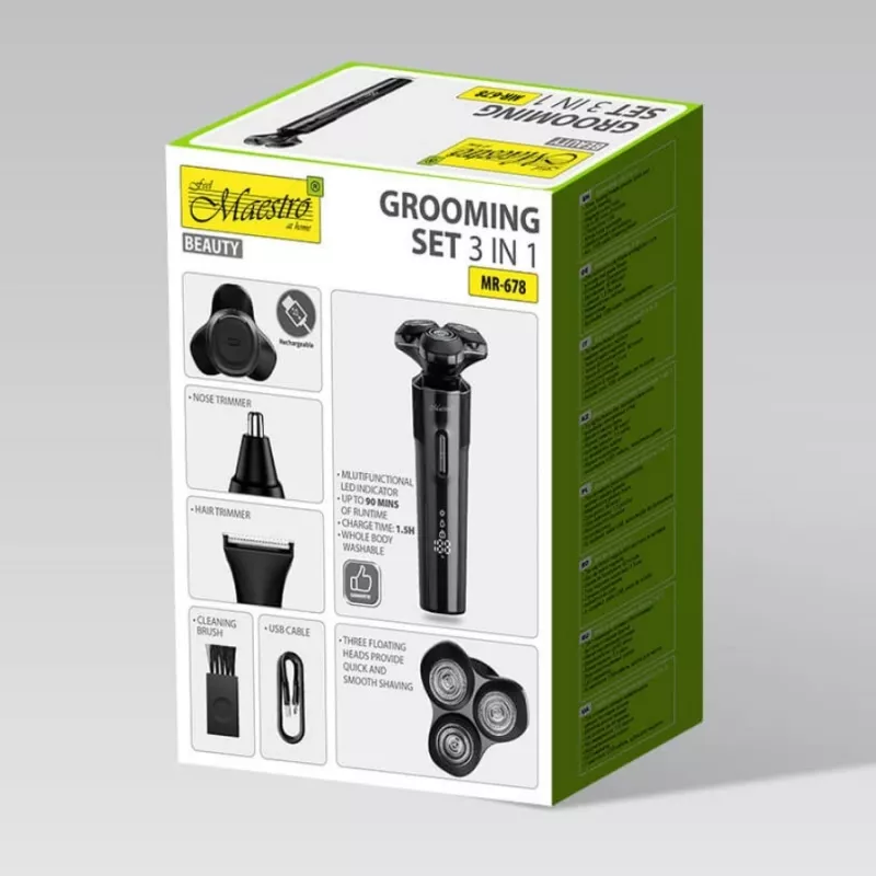 Zestaw do golenia Maestro MR-678 3-w-1 USB 90 min ładowalny trymer golarka groomer