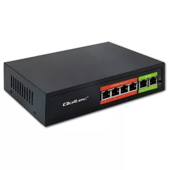 Przełącznik Ethernet PoE QOLTEC 52289 — 4 porty RJ45 PoE, 2 porty uplink RJ45, budżet mocy 65W
