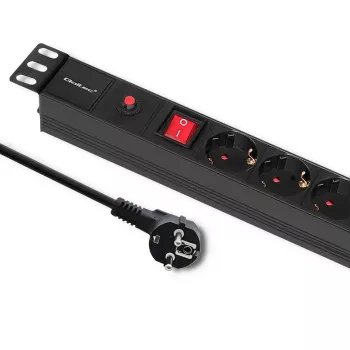 Qoltec 53993 listwa zasilająca rack PDU 19-calowa 1U z ochroną przeciwprzepięciową, 6x Schuko, 16 A, 2 m, czarna