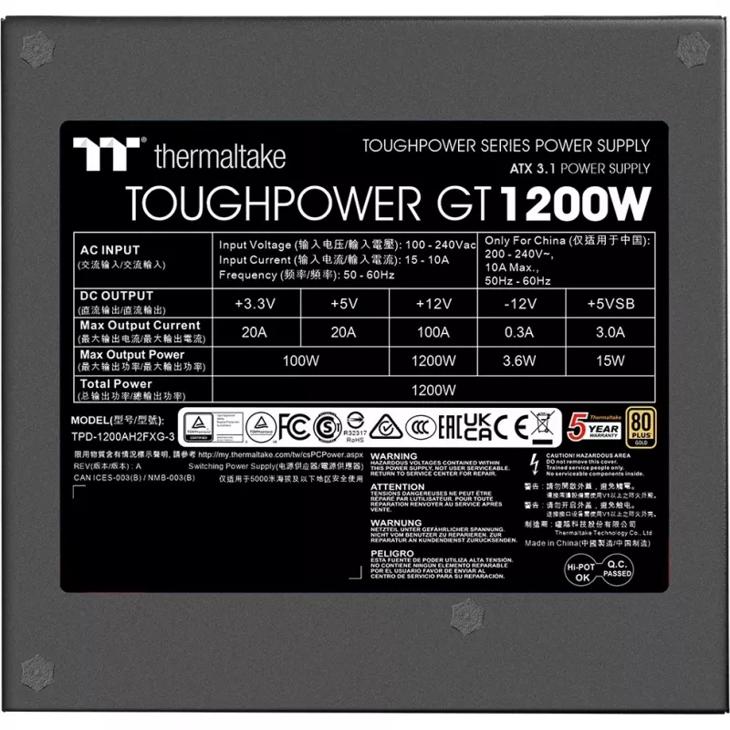 Zasilacz Thermaltake Toughpower GT 1200W 24-pin ATX czarny