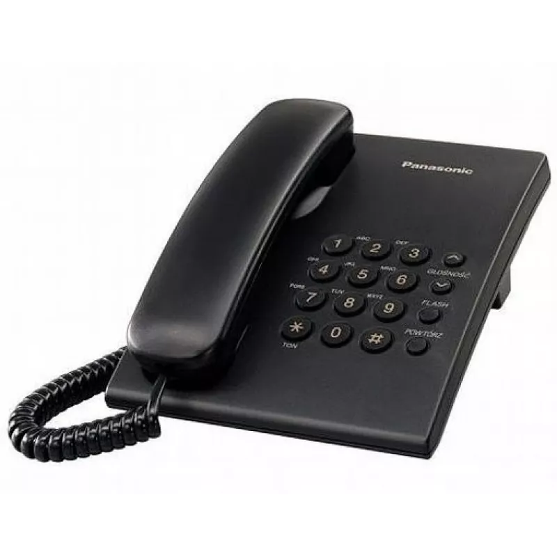 Telefon przewodowy Panasonic KX-TS500 czarny z identyfikacją rozmówcy i zestawem głośnomówiącym