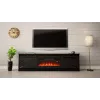 Stojak pod telewizor z kominkiem Cama Meble GRANERO — 200 x 56,7 x 35 cm, czarny/czarny połysk, 2 drzwi, 2 półki, drzwi przesuwne, MDF/płyta wiórowa