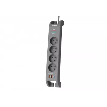 Listwa zasilająca z ochroną przeciwprzepięciową Philips 4 gniazda, kabel 2 m, 3×US