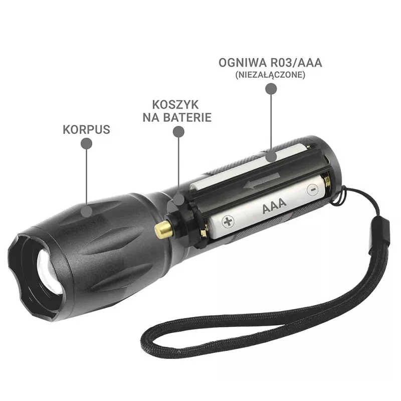 Latarka everActive FL600 — 600 lm, 10 W, obudowa aluminiowa, IPX4, 130 mm, 3×AAA, czerwona