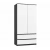 Szafa top e shop MALWA SS-90, 90×180×50 cm, rama antracytowa, białe drzwi uchylne, 2 szuflady, laminat 16 mm