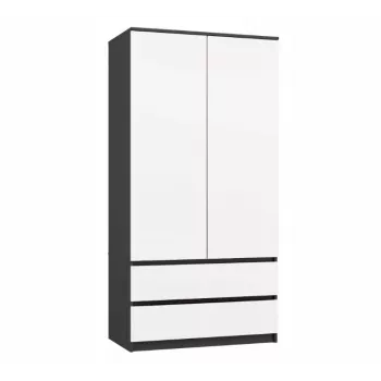 Szafa top e shop MALWA SS-90, 90×180×50 cm, rama antracytowa, białe drzwi uchylne, 2 szuflady, laminat 16 mm