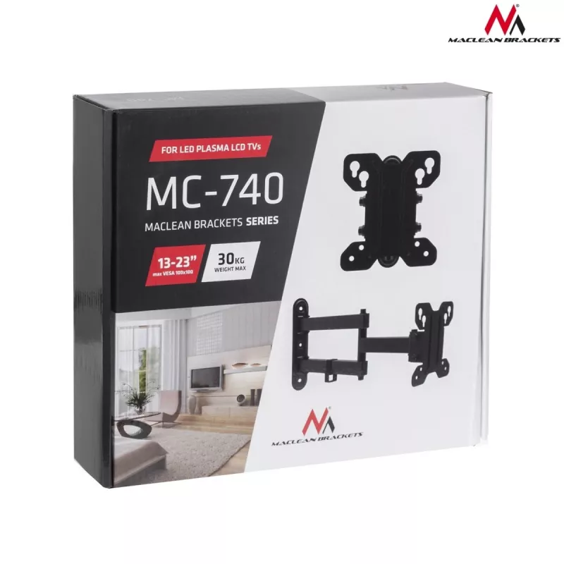 Uchwyt ścienny do telewizora MACLEAN MC-740 do ekranów 13–23 cale, VESA do 100x100, obciążenie do 30 kg